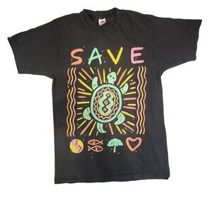 1989 SAVE Turtle Environmental Graphic T Shirt Fruit of the Loom Size L